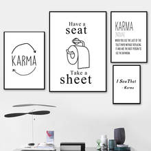 Toilet Paper Karma Nordic Posters And Prints Wall Art Canvas Painting Black White Wall Pictures For Living Room Bathroom Decor 2024 - buy cheap