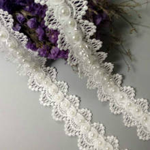 1 yard White Pearl Beaded DIY Flower Embroidered Lace  Trim Ribbon Floral Applique Patches Wedding Dress Fabric Sewing Craft 2024 - buy cheap