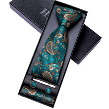 Gravata paisley clássico verde escuro gravata para homem de luxo gravata de seda moda presente para homem hanky abotoaduras conjunto de alta qualidade 2024 - compre barato