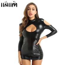 Womens Ladies Latex Bodycon Mini Dress with Briefs Cut Out Shoulders Front Back Hole Mini Dress Wetlook Patent Leather Clubwear 2024 - buy cheap