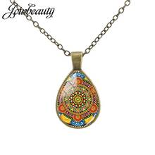 JOINBEAUTY Tear Drop Necklace Decorative Flower Pattern Glass Cabochon Vintage Pendant Simple Accessories Women Men Party CT324 2024 - buy cheap