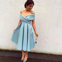 Off Shoulder Short Homecoming Dress Blue Satin Ruffle Mini Party Gowns Tea Length  Cocktail Party Gowns 2020 Sexy Homecoming 2024 - buy cheap