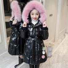 Girls' cotton padded clothes winter clothes 2021 new coat children's bright long thickened fur coat cotton padded jacket 2024 - buy cheap