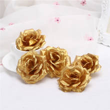 Cabeças de flores com rosas de ouro 10 embutidas 8cm, para decoração de festas de aniversário de casamento, flores artificiais de parede 2024 - compre barato