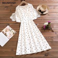 Summer Dress Elegant Women White Polka Dot Printed Chiffon Beach Dress Vintage Boho Half Sleeve Sundress Women Party Vestidos 2024 - buy cheap