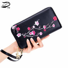 Fengdong womens wallets and purses smart anti rfid long wrist wallet leather purse girls phone wallet vintage flower card holder 2024 - buy cheap