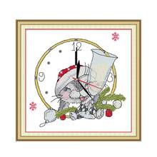 Kits de punto de cruz contados de ardilla navideña para Kits de bordado, pinturas de reloj de pared 14ct 11ct, DMC, juegos de costura hechos a mano 2024 - compra barato