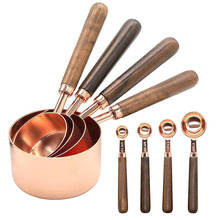 4Pcs/Set Measuring Cups Spoon With Thicken Wooden Handle Copper Plating Baking Tool With Scale Rose Gold Thicken Kitchen Gadgets 2024 - buy cheap