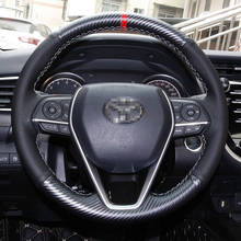 Funda de cuero de fibra de carbono para volante de coche, cosida a mano, bricolaje, para Toyota Camry 18-19 2024 - compra barato