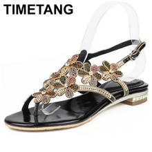 TIMETANG  Women Genuine Leather Flat Heel Crystal Sandals New Arrival Sexy Lady Big Size Sheepskin Leather Summer ShoesE1017 2024 - buy cheap