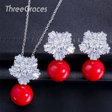 ThreeGraces Fashion Snowflake Crystal Red Pearl Nacklace Earrings 2020 New Elegant Women Wedding for Bridal Jewelry Sets  JS519 2024 - buy cheap