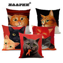 Almofada animal com cão e gato padrão sofá decorativo travesseiro, alta qualidade 45 cm x 45 cm cânhamo quadrado travesseiro 2024 - compre barato