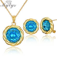 Mytys  Advanced Cutting Round Blue Crystal Jewelry Sets for Women Gold Cable Design Wedding Cocktail Party Jewelry CN558 CE636 2024 - buy cheap