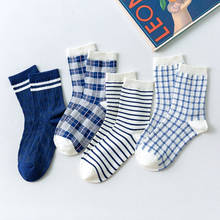 Women Socks Cotton White Blue Plaid Ladies Socks for girls Houndstooth Check Socks Striped Grids Tube Sock Vintage Meias 2024 - buy cheap