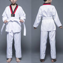 Новая хлопковая белая униформа для тхэквондо для детей и взрослых, тхэквондо добок с поясом, спортивный тренажерный зал, дзюдо, костюм для каратэ, оборудование тэквондо 2024 - купить недорого