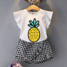 Комплекты летней одежды для девочек 2020 Милая футболка принцессы с фруктами + клетчатая юбка с принтом костюм из 2 предметов детская одежда для детей 2024 - купить недорого
