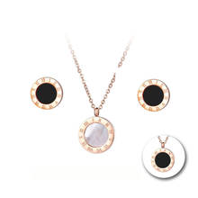 Cadenas de conchas collares, pulseras y pendientes conjuntos de joyas de acero de titanio para mujer JSE010 con números romanos JeeMango 2024 - compra barato