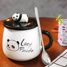 Caneca de café de cerâmica de panda com colher e tampa, copo de bebida de leite para o café da manhã em casa, resistente a altas temperaturas 2024 - compre barato