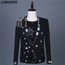 Punk Style Men Silver Black Rivet Sequined Jacket Stage Coat Bar Singer Host Nightclub Performance Slim Fit Suit Jackets Costume 2024 - buy cheap