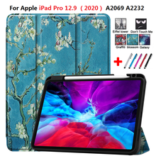 Para ipad pro 12 9 caso 2020 a2069 a2232 para ipad pro 12.9 caso com titular penicl caqa 4th gen trifold tablet pintado caso 2024 - compre barato