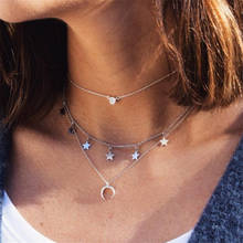 Новое модное ювелирное ожерелье многослойное ожерелье с пятиконечной звездой луной ожерелье комбинированное ожерелье для женщин 2019 эффектные 2024 - купить недорого