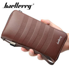 Baellerry-cartera de negocios para hombre, cartera larga a rayas de cuero PU con cremallera, bolso de mano con compartimiento para notas, soporte para Smartphone 2024 - compra barato