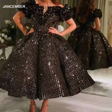 J66860 Jancember Sexy Black V-Neck Evening Gown 2021 Sleeveless Sequined Medium And Long Section Short Sleeve 2024 - buy cheap