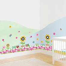 Pastoral Flowers Grass Fence With Butterfly wall Stickers For Office Shop Bedroom Baseboard Home Decoration Pvc Decals Mural Art 2024 - buy cheap