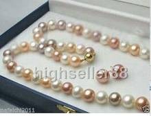 Natural 8-9mm 3color White Pink Purple Pearl Necklace Earrings Jewelry Set AAA style 100% Noble Fine jewe 2024 - buy cheap