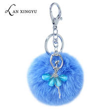 New Creative Alloy Ballet Girl Hairy Ball Keychain Girl Bag Dancing Girl Plush Pendant Car Alloy Key chain Small Gift 2024 - buy cheap