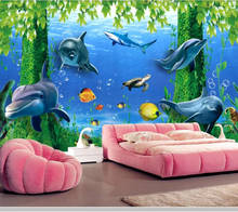Papel de pared de dibujos animados para niños, mural 3D de delfín, para sala de estar, tv, dormitorio, decoración del hogar 2024 - compra barato