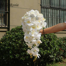 Eillyrosia buquê de noiva com cascata, flores artificiais de lágrima, cascata, phalaenopsis, elegante 2024 - compre barato