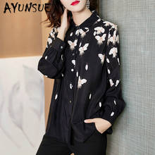 Real Silk Shirt Womens Tops and Blouses Print Women Blouse Spring Autumn Korean Office Lady Clothing Blusas 2020 F1013 YY2607 2024 - buy cheap