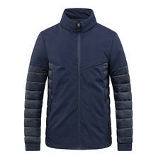 Aiopeson-casaco masculino grosso, jaqueta corta-vento de retalhos com gola, quente, moda casual, para homens, acolchoado 2024 - compre barato