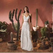 2021 Bohemian Wedding Dress Spaghetti Strap Floor Length Lace Appliques Sleeveless Bridal Gowns Gorgeous Robes De Bal Princess 2024 - buy cheap