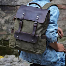 Hot New Mountaineering bag Fashion Men Backpack Vintage Canvas Backpack Leather School Bag Neutral Portable Wearproof Travel Bag 2024 - buy cheap