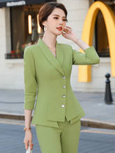 Ladies Office Elegant Green Women Business Suits with Pants and Jackets Coat for Women Formal Uniform Designs Pantsuits Blazers 2024 - buy cheap