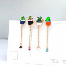 Fashion Creative Plant Potted Metal Chain Brooches Cactus Enamel Lapel Pins Button Badge Jewelry Bag Accessories Gift for friend 2024 - buy cheap