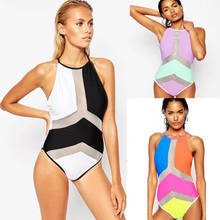 2020 New Mesh Patchwork Swimsuit One Piece Swimwear High Neck Monokini Backless Cross Bandage Bathing Suit Beach Swim Wear 2024 - buy cheap