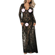 Домашнее и гнездовое женское неглиже, ночная сорочка, сексуальное нижнее белье, кружевное платье, прозрачная сетчатая Длинная Ночная сорочка, красивая женская одежда 3xl 2024 - купить недорого