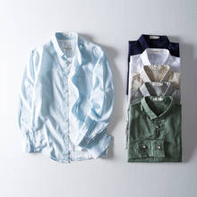 Camisa masculina de algodão e linho, camisa de manga comprida com gola virada para baixo, camisa social respirável para homens 2024 - compre barato