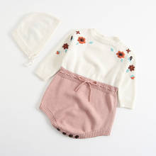 0-3Yrs Autumn Baby Girl Knitted Romper Kids Long Sleeve Embroidery Rompers Baby Princess Jumpsuit+Cap Set Newborn Baby Clothing 2024 - buy cheap