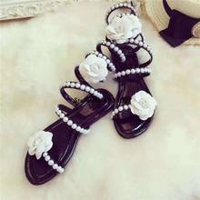 Sexy Knee High Cut Out Open Toe Summer Sandal Boots Flower Pearls Gladiator Shoes Women 2024 - buy cheap