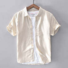 Cotton Linen Shirt Men Solid Short Sleeve Casual Slim Button Down Quality Men's Business Dress Shirts Camisa Masculina TS-644 2024 - buy cheap
