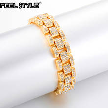 Full Rhinestones Iced Out Bling Gold Gold Watch Band Link Chain Bracelets Bangles for Men Rapper Hip Hop Jewelry 2024 - buy cheap