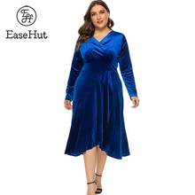 EaseHut-vestido elegante de terciopelo con cuello en V para mujer, vestido Midi de manga larga de talla grande, novedad de Primavera de 2020 2024 - compra barato