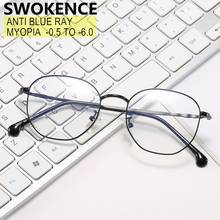 SWOKENCE Anti Blue Ray Myopia Glasses Prescription -0.5 to -6.0 Men Women Alloy Frame Customizable Nearsighted Spectacles F036 2024 - buy cheap