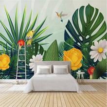 Milofi пользовательские большие обои росписи ручная роспись тропический лес красочный Попугай фоновая стена 2024 - купить недорого