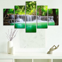 Arte da parede lona 5 peça cópias cachoeira paisagismo poster modular fotos moderno decoração para casa sala de estar decoração pinturas 2024 - compre barato
