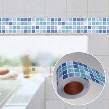 PVC Self-Adhesive Kitchen Wall Stickers Waterproof Tile Wallpaper Toilet Bathroom Waistline Art Decals Blue Mosaic Border Decor 2024 - buy cheap